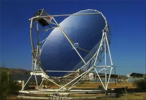 A parabolic dish concentrating solar system looks like a huge satellite dish made of mirrors. 