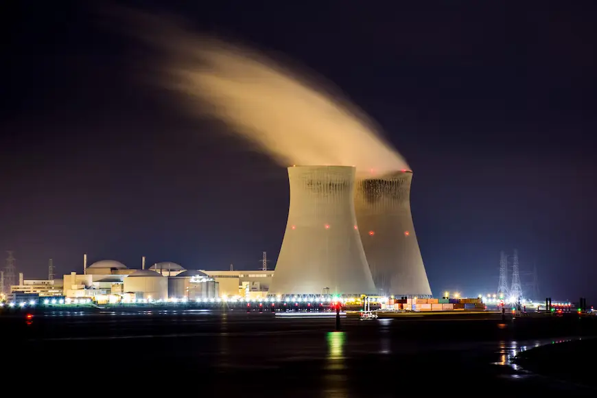 These clouds rising from nuclear power plant cooling towers are clean water vapor - not pollution.