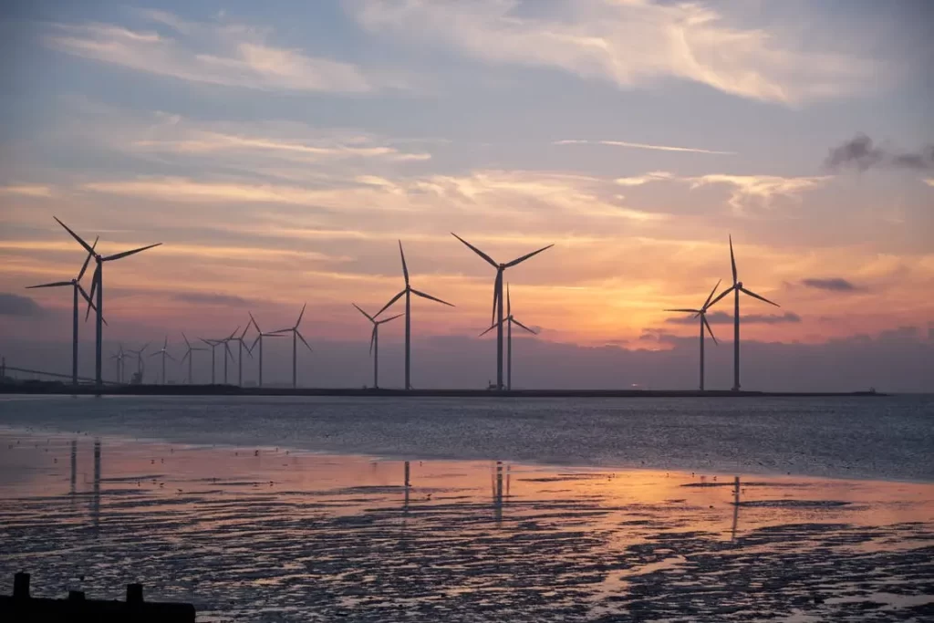 Wind turbines in an off-shore wind farm have about the same carbon footprint as a nuclear power plant.