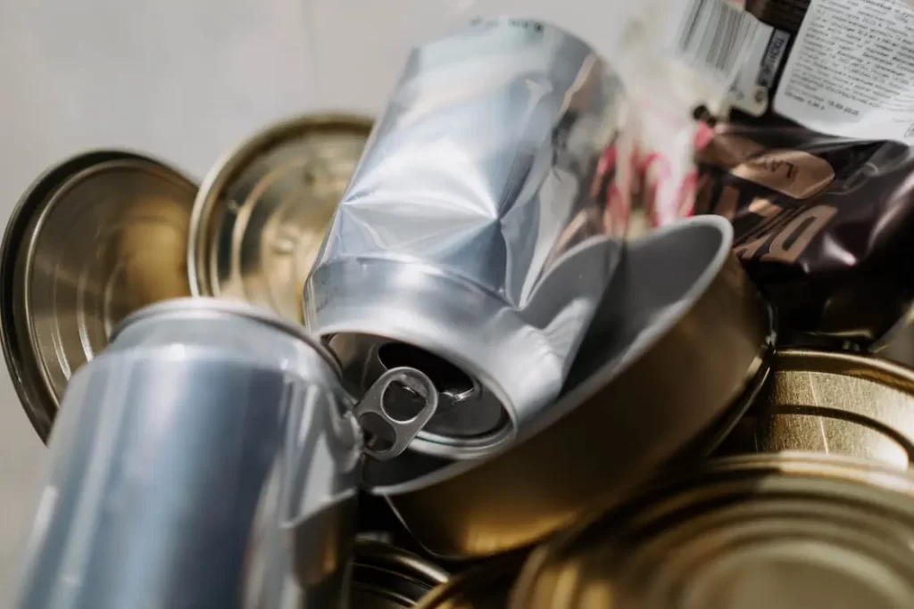 These recycled aluminum and tin cans use less energy to make than those made from virgin materials. 