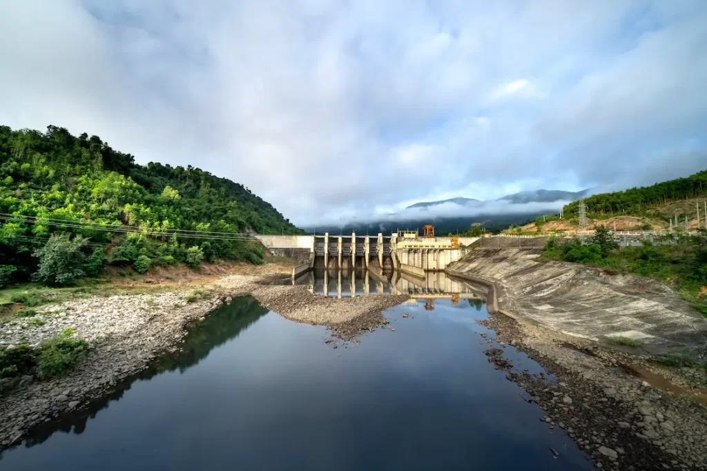 A closed dam showing how we can use natural resources effectively.