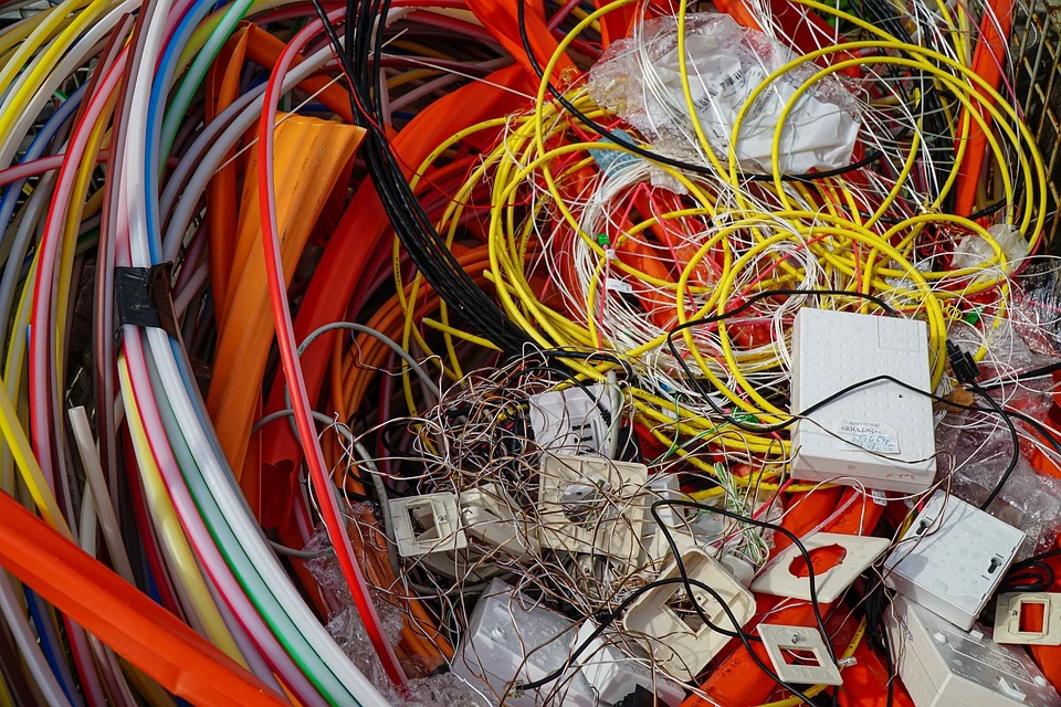 A pile of wires and cables that are full of recyclable copper and aluminum.