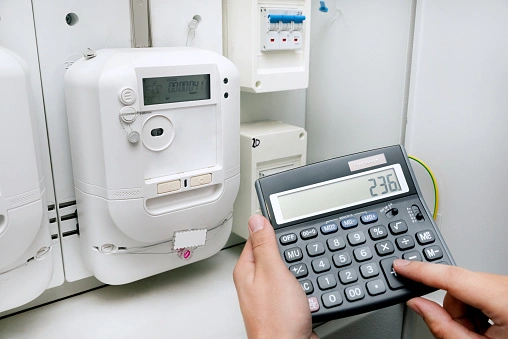 Net metering devices and a calculator to determine how many energy credits have been earned.